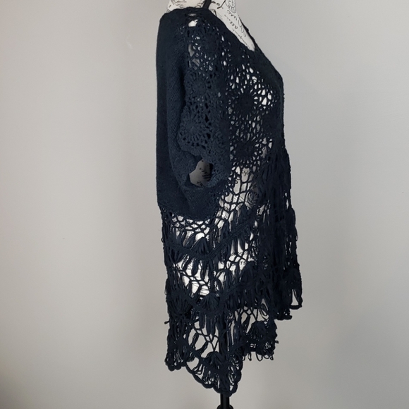 {Fever} Hand Crochet Black Swim Suit cover up Tunic - Picture 4 of 8